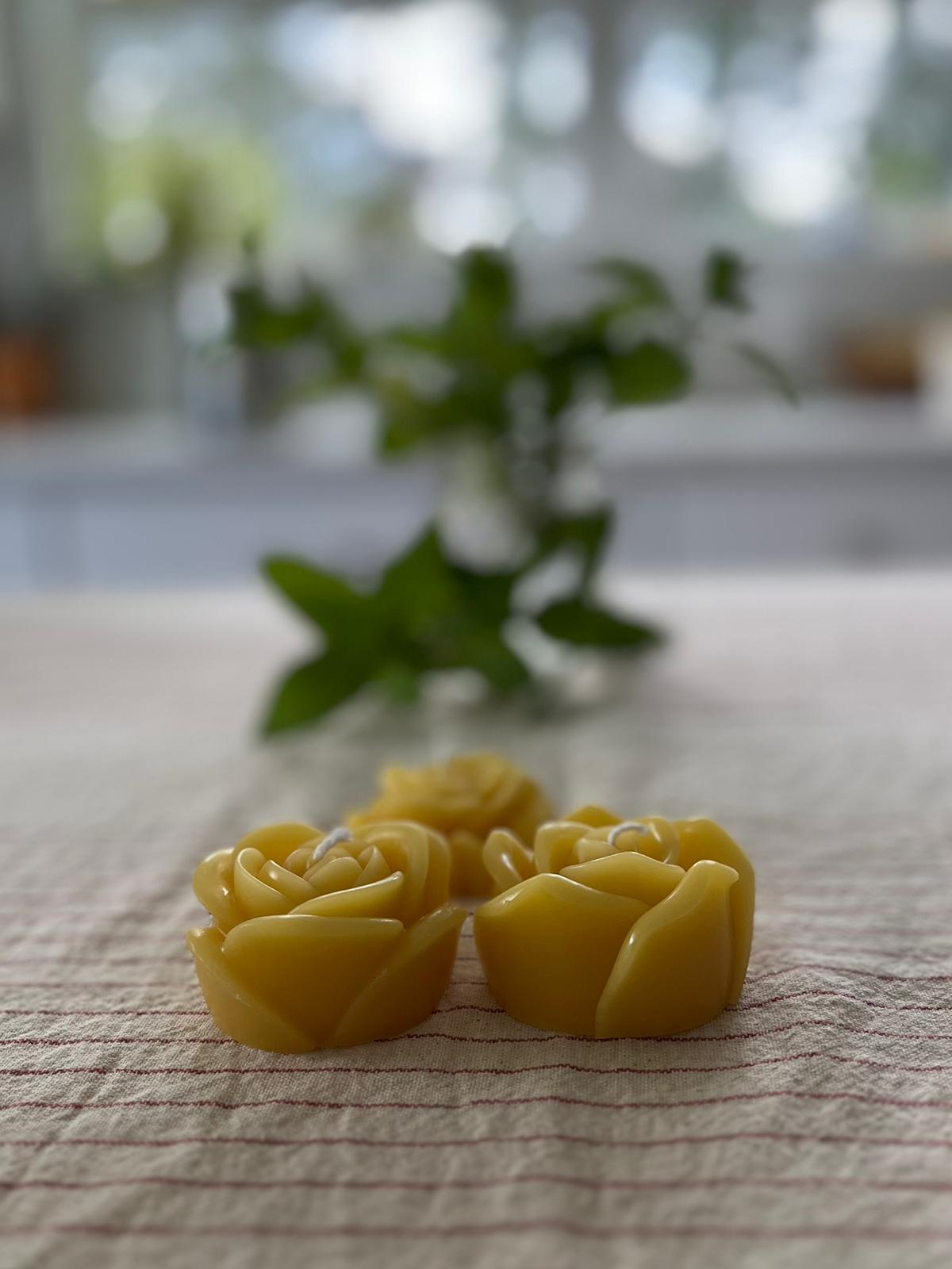 Set of 3 mini rose beeswax candles