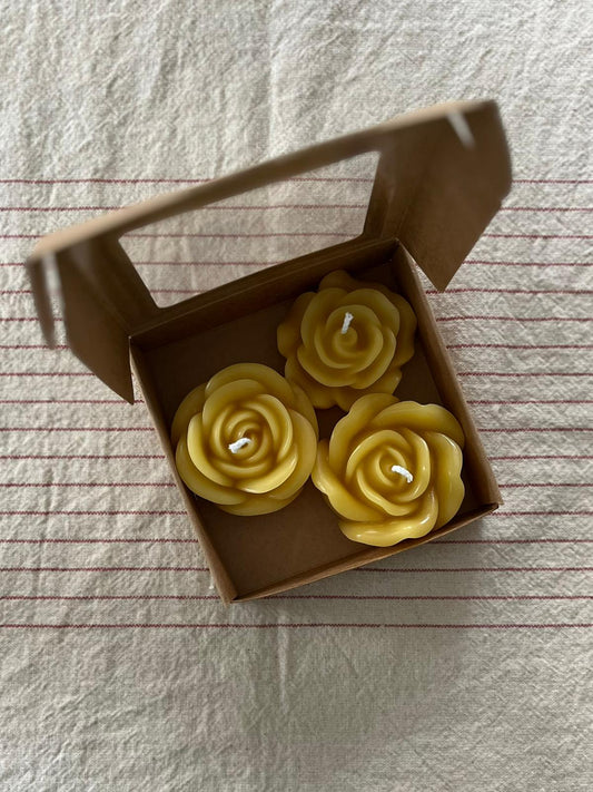 Set of 3 mini rose beeswax candles