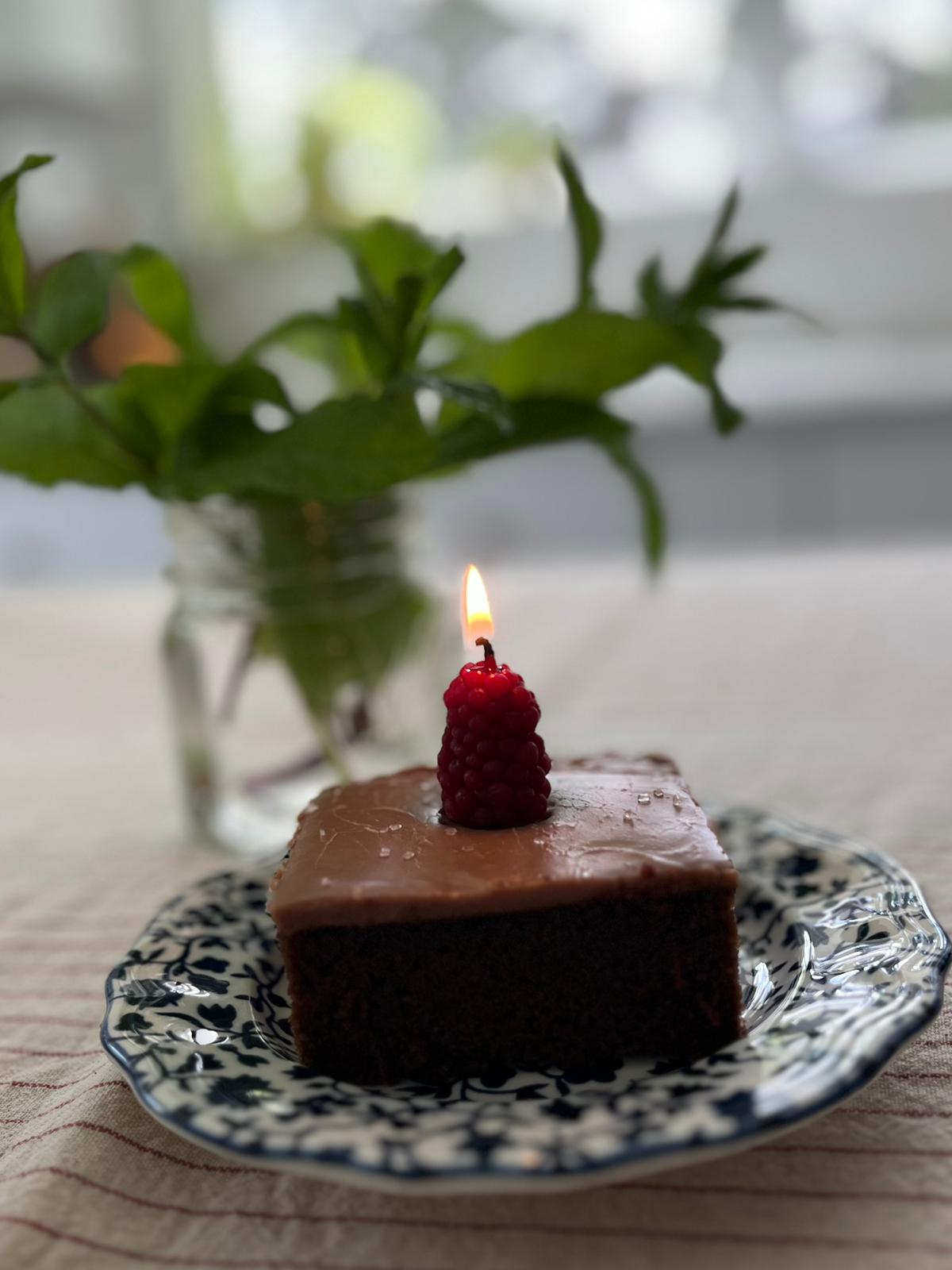Raspberry beeswax birthday candle